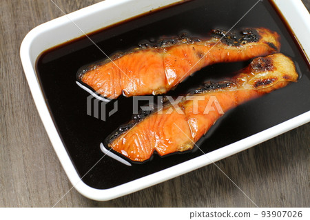 Yakizuke, a preserved food made by pickling grilled sockeye salmon in a sauce Yakizuke, a preserved food made by pickling grilled sockeye salmon in a sauce 93907026