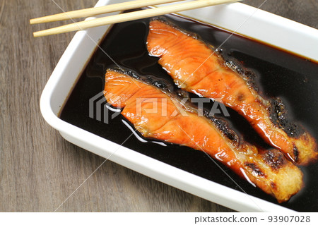 Yakizuke, a preserved food made by pickling grilled sockeye salmon in a sauce Yakizuke, a preserved food made by pickling grilled sockeye salmon in a sauce 93907028