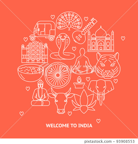 India concept round banner in thin line style 93908553