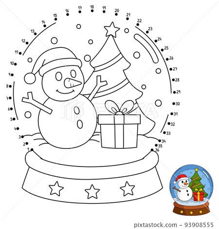 Dot to Dot Christmas Snow Globe Isolated Coloring  93908555