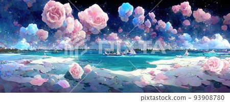 令人印象深刻的插圖，擁有美妙的世界觀和神秘的海洋、天空和光 93908780