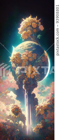Impressive illustrations with a fantastic view of the world, mysterious sky, plants and light Impressive illustrations with a fantastic view of the world, mysterious sky, plants and light 93908801