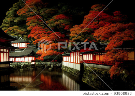 讓人想起舊京都的夜景，紅葉的季節，幻想世界的“AI生成圖像” 93908983