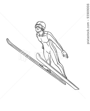 Ski Jumping Isolated Coloring Page for Kids 93909008