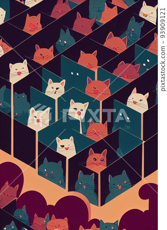 Group of cute cats for wallpaper and graphic designs. 2D Illustration. Group of cute cats for wallpaper and graphic designs. 2D Illustration. 93909121