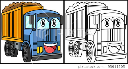 Dump Truck with Face Vehicle Coloring Illustration 93911205
