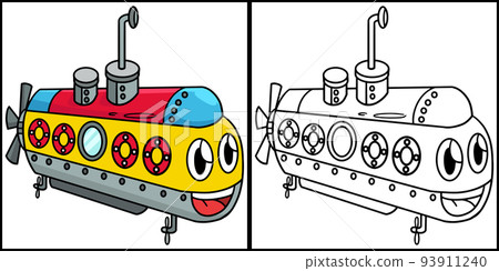 Submarine with Face Vehicle Coloring Illustration 93911240