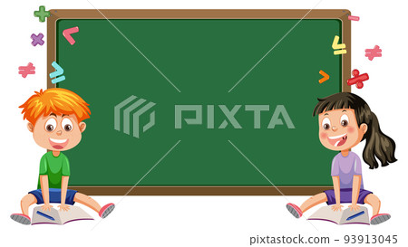 Chalkboard with school kids template Chalkboard with school kids template 93913045