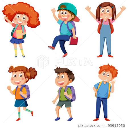 School kids cartoon characters set 93913050