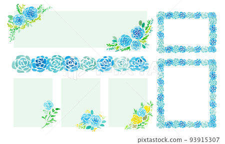 Watercolor. A vector frame of blue roses drawn with a watercolor touch. Real touch decorative frame. elegant rose illustration 93915307