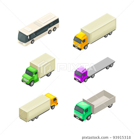 Truck, Lorry and Bus as Motor Vehicle and Urban Transport Isometric Vector Set Truck, Lorry and Bus as Motor Vehicle and Urban Transport Isometric Vector Set 93915318
