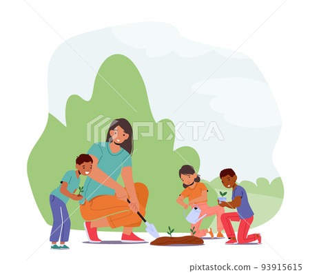 Children Doing Gardening Works with Mother or Teacher in Preschool or Kindergarten . Kids Characters Caring of Plants Children Doing Gardening Works with Mother or Teacher in Preschool or Kindergarten . Kids Characters Caring of Plants 93915615