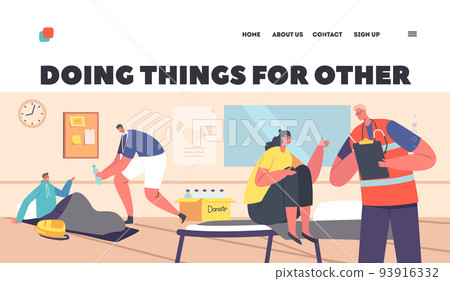 Volunteers Support Landing Page Template. Helpers Giving Water and Medical Assistance to Refugees in Shelter Volunteers Support Landing Page Template. Helpers Giving Water and Medical Assistance to Refugees in Shelter 93916332