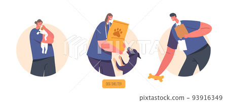 Volunteers Care of Dogs in Shelter, Pound, Rehabilitation or Adoption Center for Stray and Homeless Animals Icons 93916349