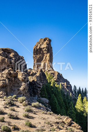 View at Roque Nublo mountain at Gran Canaria in Spain. Beautiful natural panorama. 93916521