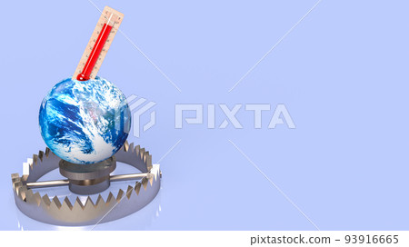 The thermometer and earth on bear trap for eco or Climate change concept 3d rendering 93916665