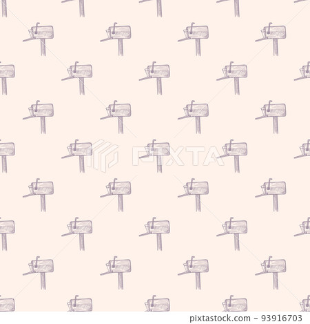 Mailbox with letter engraved seamless pattern. Vintage letterbox in hand drawn style. 93916703