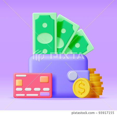 3D Money and Leather Wallet. 3D Money and Leather Wallet. 93917155