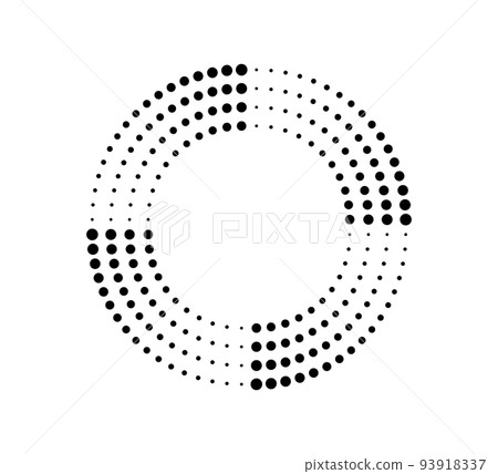 Dot circle speed lines for emblem, design and comic book. Abstract round geometric shape. Halftone graphic striped texture. Circular motion lines. Vector illustration isolated on white background Dot circle speed lines for emblem, design and comic book. Abstract round geometric shape. Halftone graphic striped texture. Circular motion lines. Vector illustration isolated on white background 93918337
