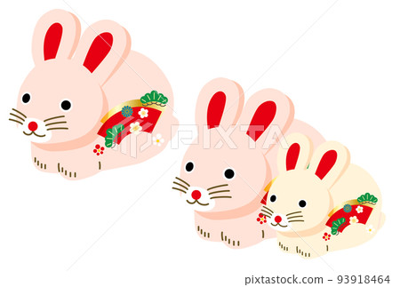 2023 New Year's card-rabbit papier-mâché illustration material white background 93918464