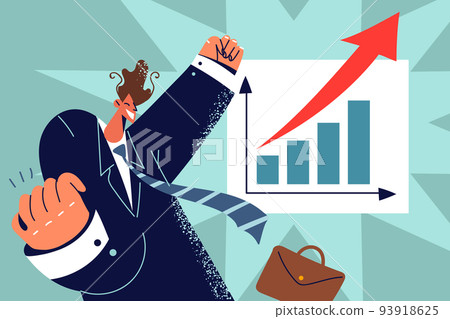 Smiling businessman celebrate financial growth Smiling businessman celebrate financial growth 93918625