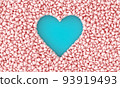 A scattering of small pink hearts forming place for your text in the form of a heart on a blue background. 3d rendering 93919493