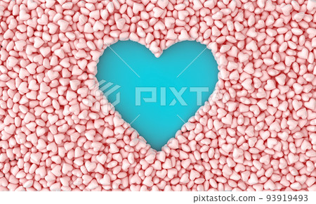 A scattering of small pink hearts forming place for your text in the form of a heart on a blue background. 3d rendering A scattering of small pink hearts forming place for your text in the form of a heart on a blue background. 3d rendering 93919493
