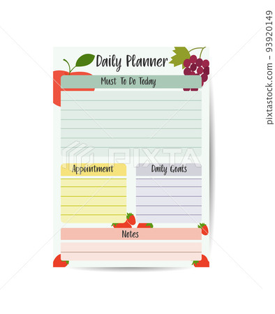 simple simple printable to do list. Daily planner with cute summer fruits flat style vector illustration simple simple printable to do list. Daily planner with cute summer fruits flat style vector illustration 93920149