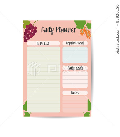 Clean style daily planner vector template Simple and printable summer fruit design to do. Clean style daily planner vector template Simple and printable summer fruit design to do. 93920150