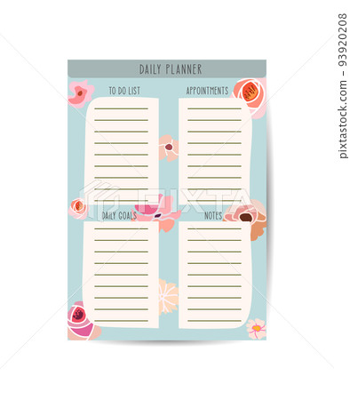 Daily Routines planner template with floral design. Planner with space for notes, to do and habit and water tracker 93920208
