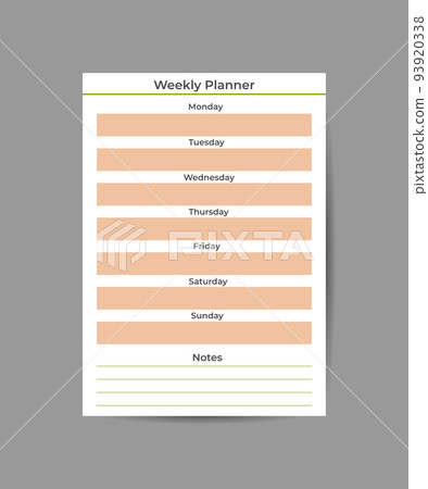 Vector planner template with days of the week. Planning a schedule of sports activities and activities printing diary. A separate planner sheet for the week. Vector planner template with days of the week. Planning a schedule of sports activities and activities printing diary. A separate planner sheet for the week. 93920338