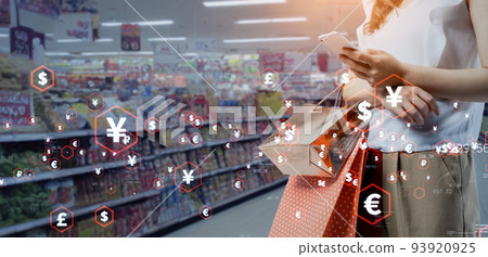 購物和金融技術、電子貨幣、無現金支付 93920925