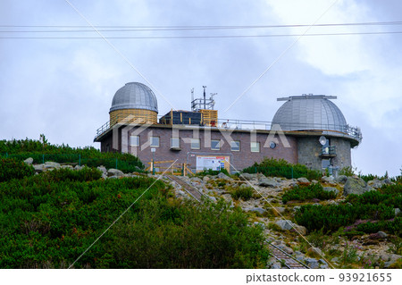 Tatranska Lomnica, SLovakia, 23 August 2022: Astronomical and meteorological observatory near Skalnate pleso or tarn or lake in the High Tatras, Slovakia. Tatranska Lomnica, SLovakia, 23 August 2022: Astronomical and meteorological observatory near Skalnate pleso or tarn or lake in the High Tatras, Slovakia. 93921655