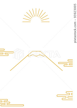 Japanese-style New Year's card for the year of the rabbit in 2023, a simple line drawing of Mt. Fuji and the first sunrise of the year Japanese-style New Year's card for the year of the rabbit in 2023, a simple line drawing of Mt. Fuji and the first sunrise of the year 93923005