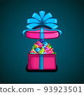 Open gift box with vector mountain of gems 93923501