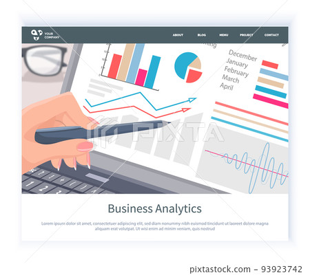 Worker Hand Showing Diagrams in Laptop Vector 93923742