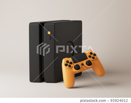 Simple play console with gamepad on floor 3d render illustration. 93924012
