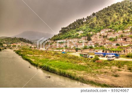 Panoramic view to Berat old town and Kisha e Shen Mehillit aka St. Michael church, Berat, Albania Panoramic view to Berat old town and Kisha e Shen Mehillit aka St. Michael church, Berat, Albania 93924067