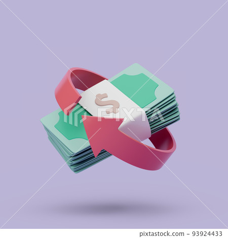Cashback icon on purple background. Money-saving, cashless. Simple 3d render illustration. 93924433