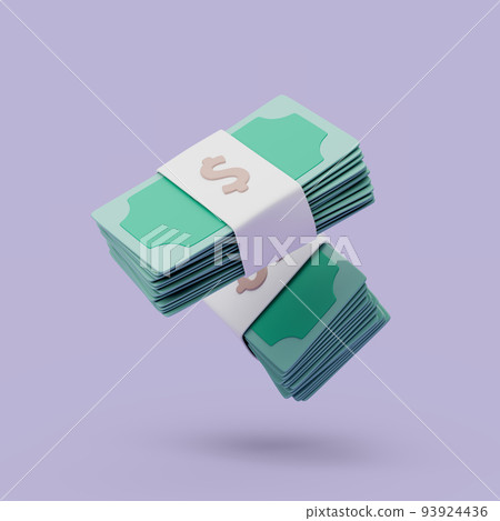 Bundles cash on purple background. Money-saving, cashless. Simple 3d render illustration. 93924436