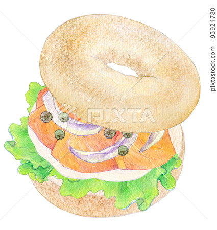 Watercolor illustration bagel Watercolor illustration bagel 93924780