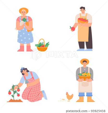 Working farmers, seeding and growing, collect harvest 93925438