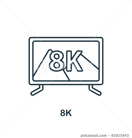 8K icon. Line simple icon for templates, web design and infographics 8K icon. Line simple icon for templates, web design and infographics 93925643