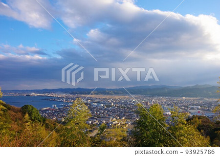 View of Komatsushima City and Anan City from Mt. Himine, Tokushima Prefecture 93925786