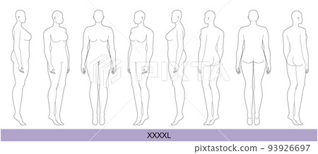 Set of XXXXL Women Fashion template 9 nine head size Croquis over plus size Lady model Curvy body figure front, side Set of XXXXL Women Fashion template 9 nine head size Croquis over plus size Lady model Curvy body figure front, side 93926697