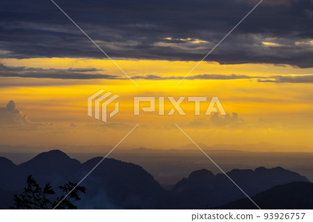 View of landscape nature on mountain and sky sunset View of landscape nature on mountain and sky sunset 93926757