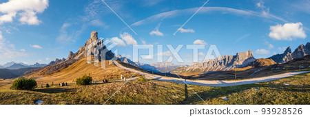 Mountain sunny evening peaceful view from Giau Pass. 93928526