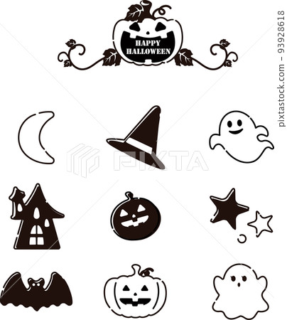 Autumn October cute Halloween icon set illustration fancy pop black and white Autumn October cute Halloween icon set illustration fancy pop black and white 93928618