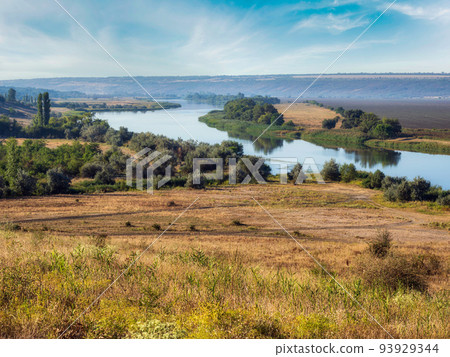 Summer countryside landscape with Pivdennyi Buh river, Mykolaiv Region, Ukraine. Summer countryside landscape with Pivdennyi Buh river, Mykolaiv Region, Ukraine. 93929344