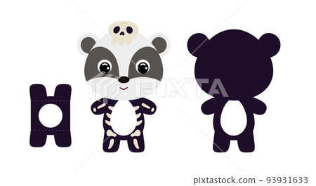 Cute die cut Halloween badger chocolate egg holder template. Cartoon animal character in a skeleton costume. Retail paper box for the easter egg. Printable color scheme. Vector stock illustration 93931633